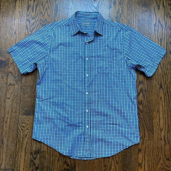 DENVER HAYES CLASSIC FIT PLAID SHORT SLEEVE SHIRT SIZE Medium - Picture 1 of 3